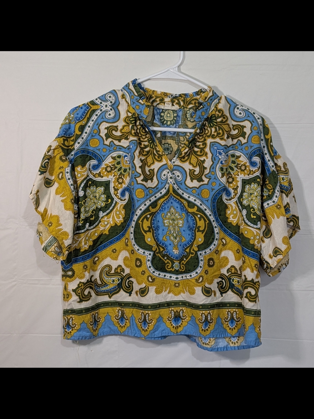 Haute Hippie Paisley Print Linen Blend Blouse Size Medium Boho Peasant Top